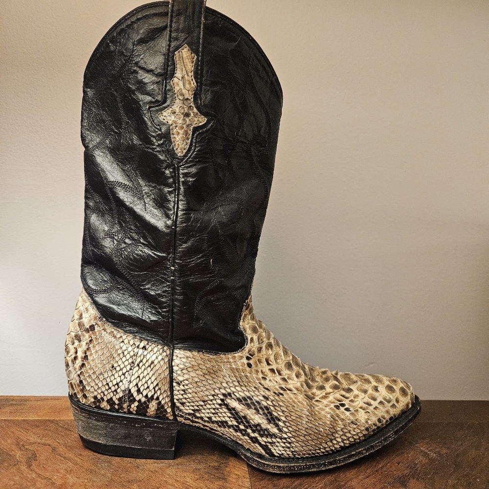 Vintage Cowboy Boots Python Snake Skin Leather Western Rodeo